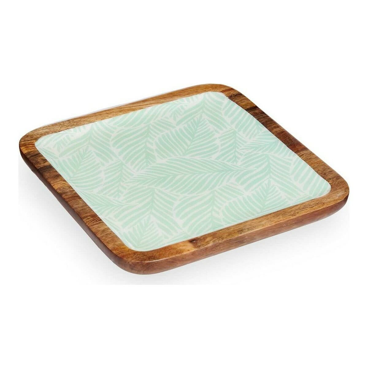 Centro de Mesa Gift Decor Blanco Marrón Verde Poliéster Poliuretano Resina Madera de mango 25 x 25 cm 25,4 x 2,54 x 25,4 cm Hoja