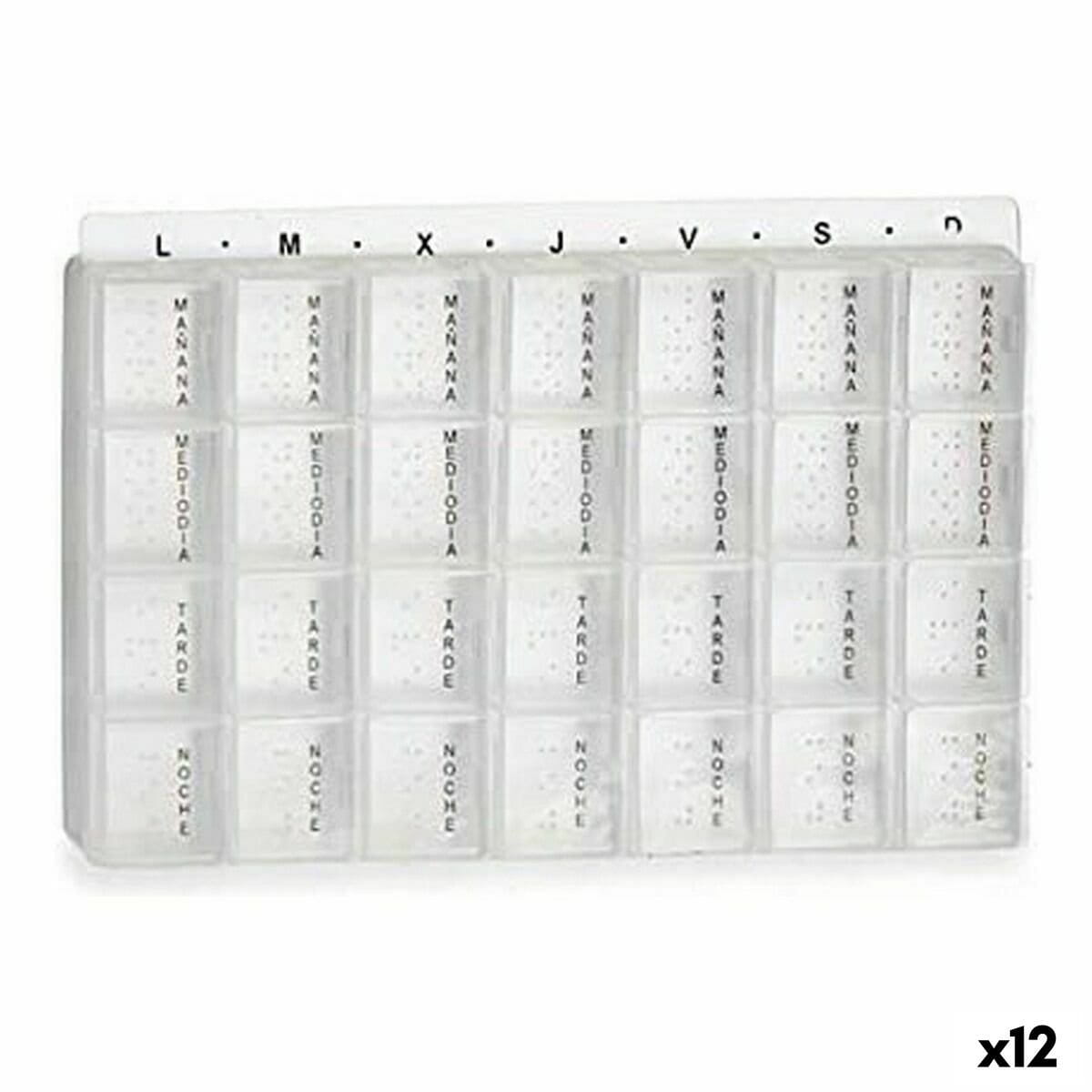 Pastillero Semanal Berilo Transparente Plástico 11 x 2,5 x 17 cm 17 x 2,5 x 11 cm (12 Unidades)