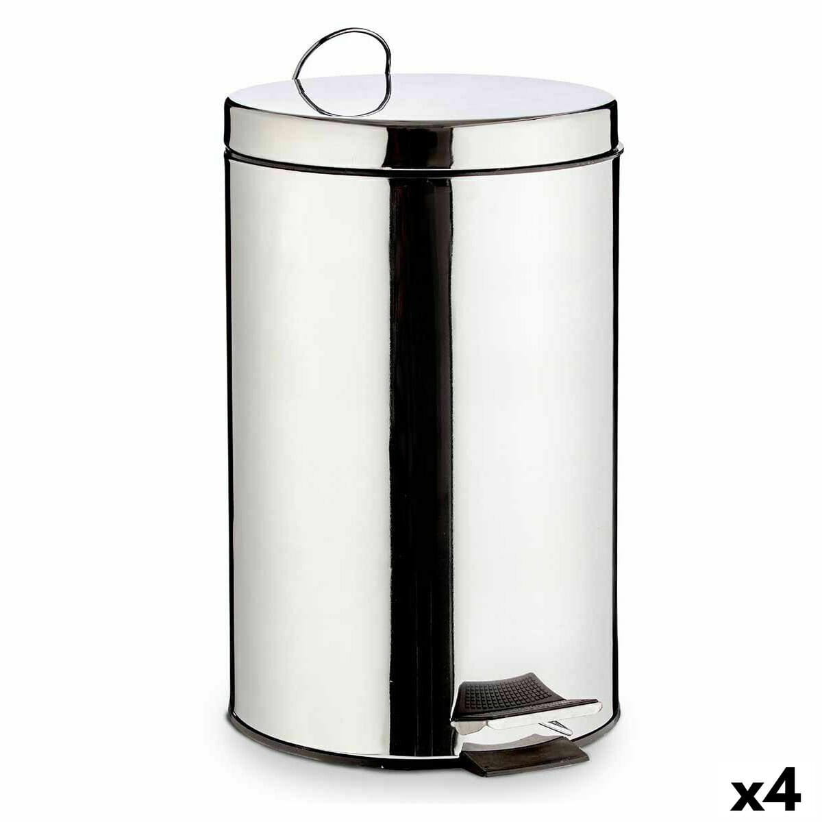 Papelera con Pedal Berilo Plateado Acero Inoxidable Plástico 12 L (4 Unidades)