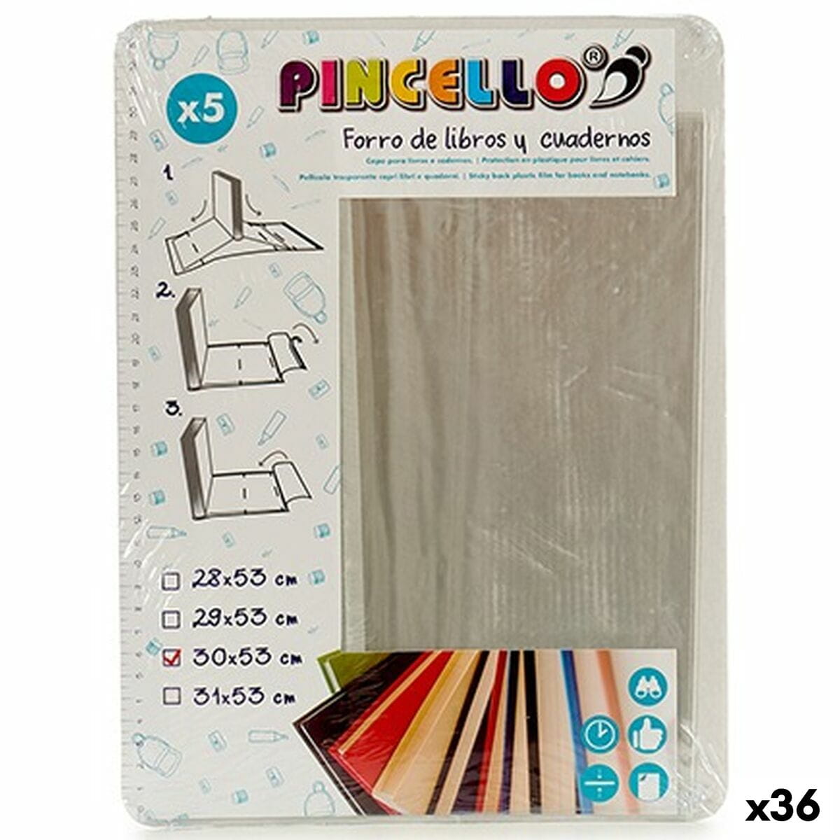 Forro Adhesivo para Libros Pincello Translúcido Plástico 30 x 0,5 x 53 cm (36 Unidades)
