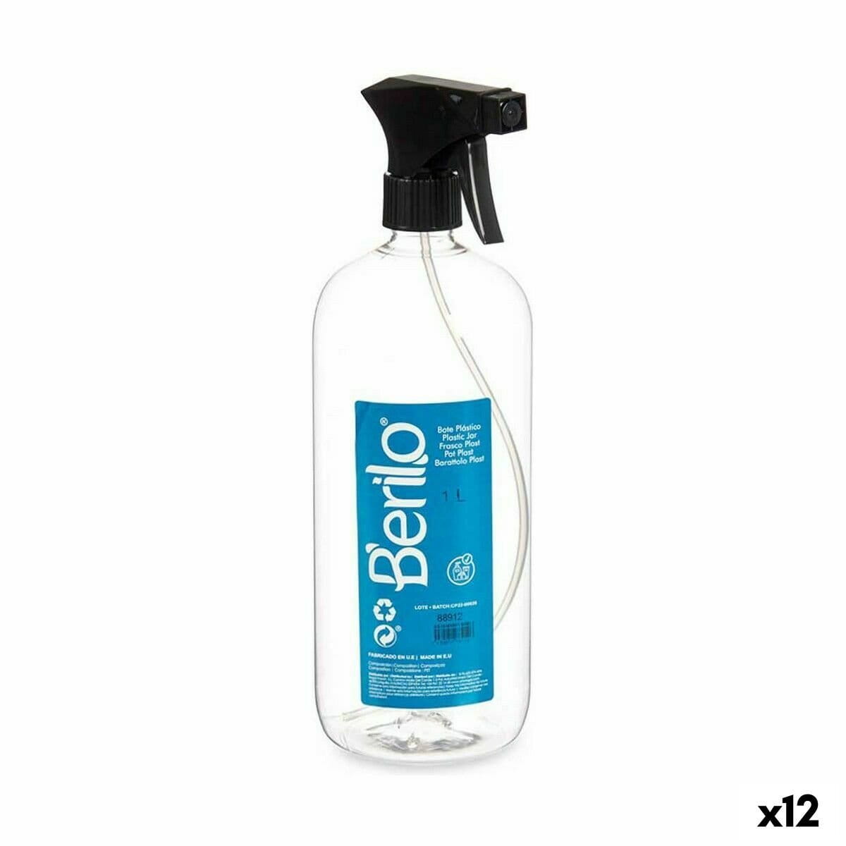 Botella Pulverizadora Berilo Negro Transparente Plástico 1 L (12 Unidades)