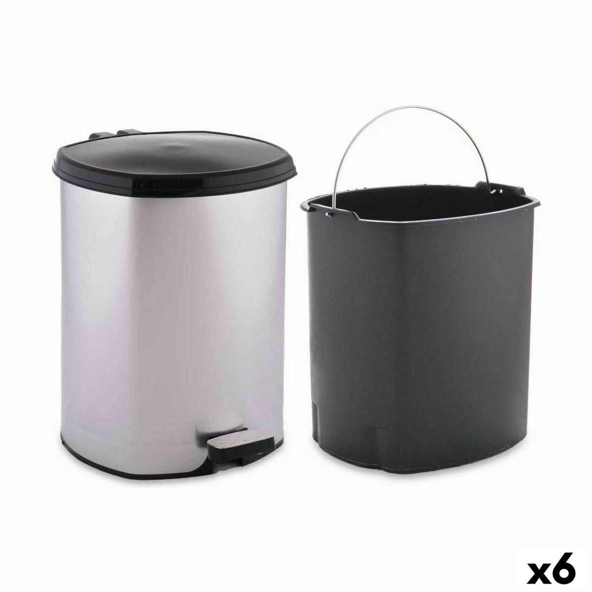 Papelera con Pedal Berilo Plateado Plástico 6 L (6 Unidades)