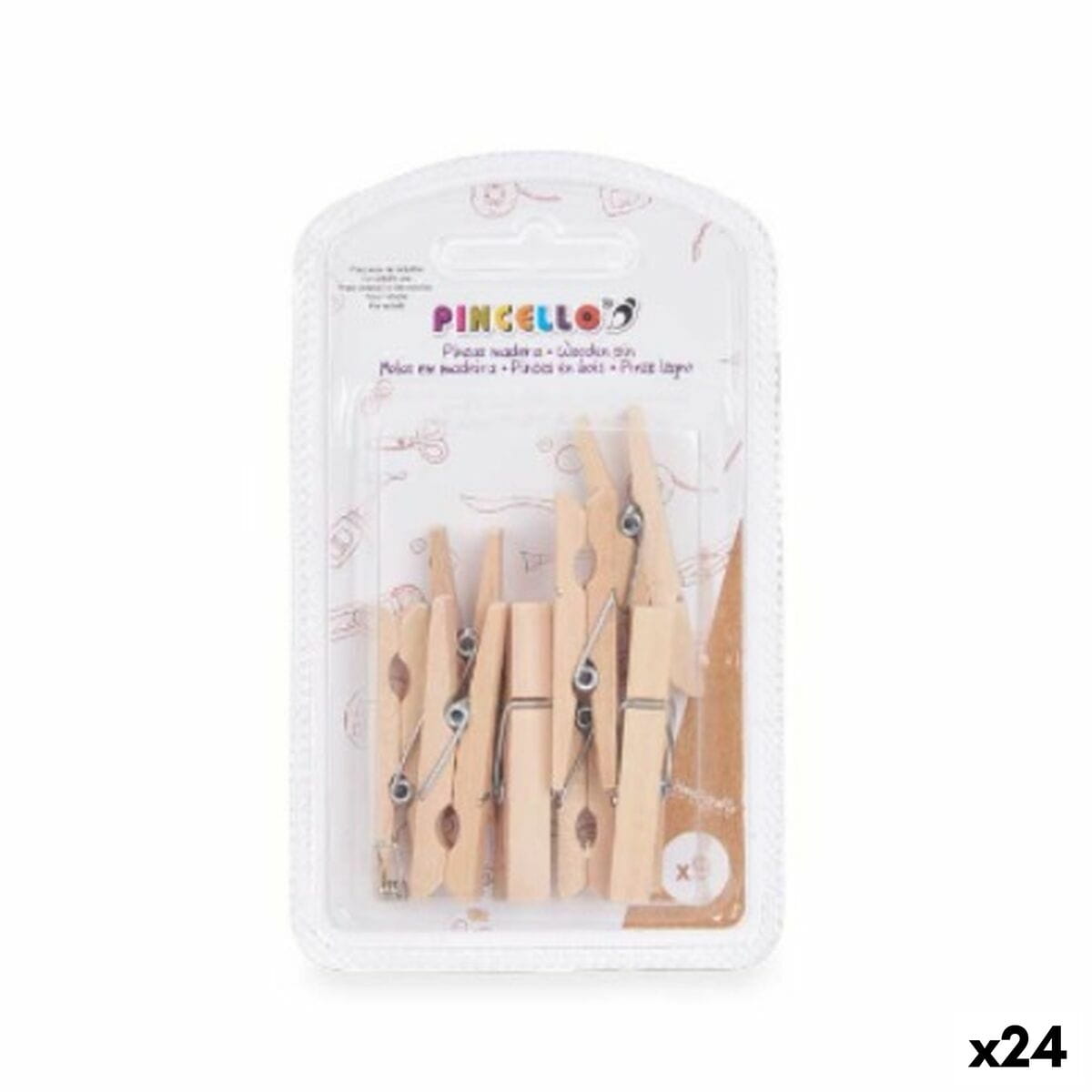 Pinzas Pincello Marrón Madera Grande (24 Unidades)