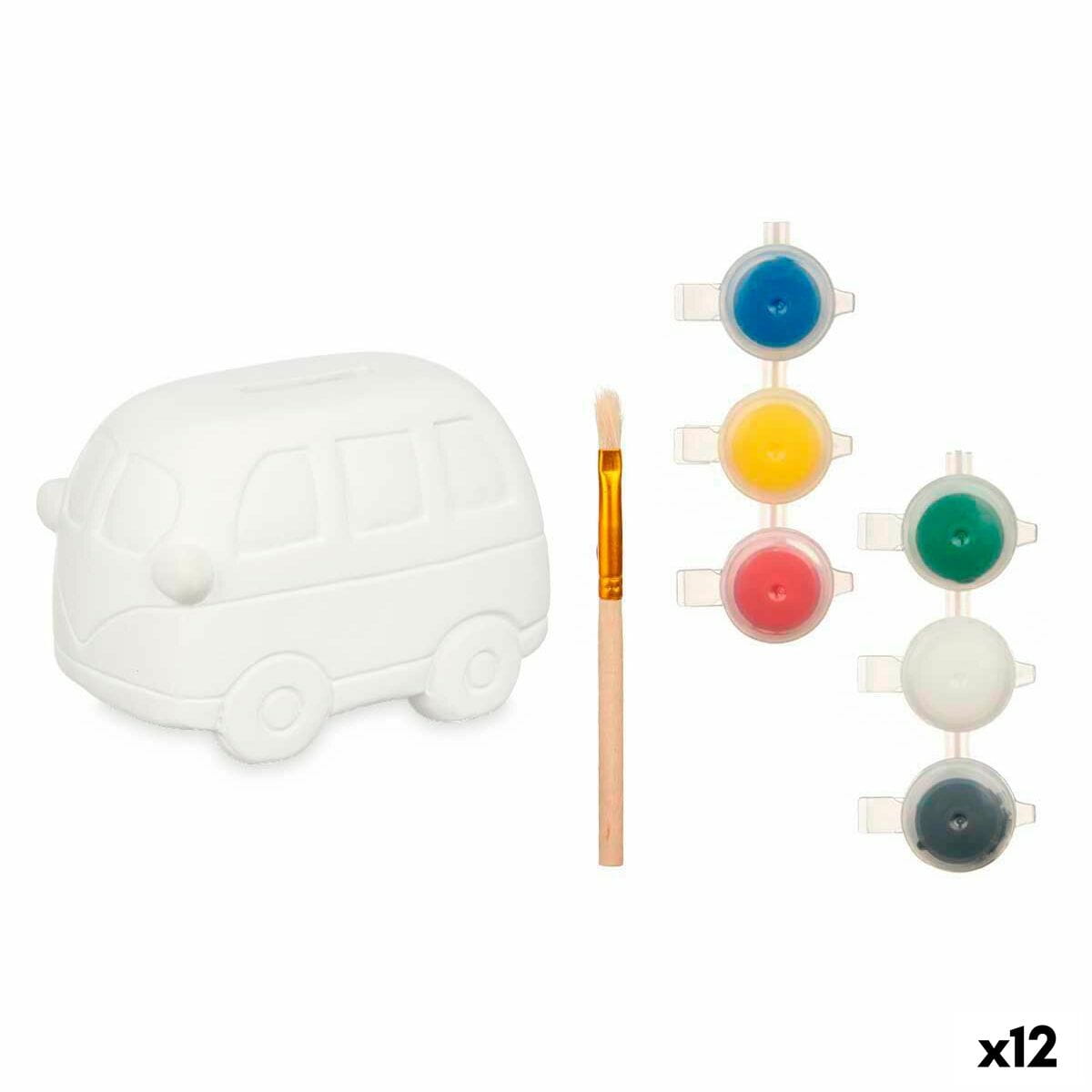 Hucha para Pintar Pincello Cerámica Furgoneta 12 x 8,5 x 8,5 cm 12,4 x 8,6 x 9,9 cm (12 Unidades)