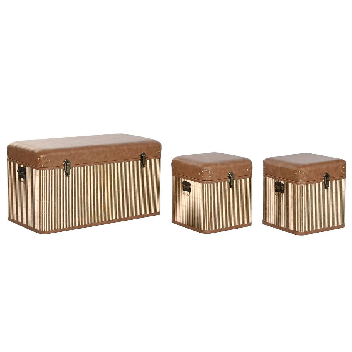 Juego de Baúles Home ESPRIT Marrón Natural Poliuretano Bambú Oriental 80 x 40 x 44 cm 80 x 40 x 45 cm (3 Unidades)