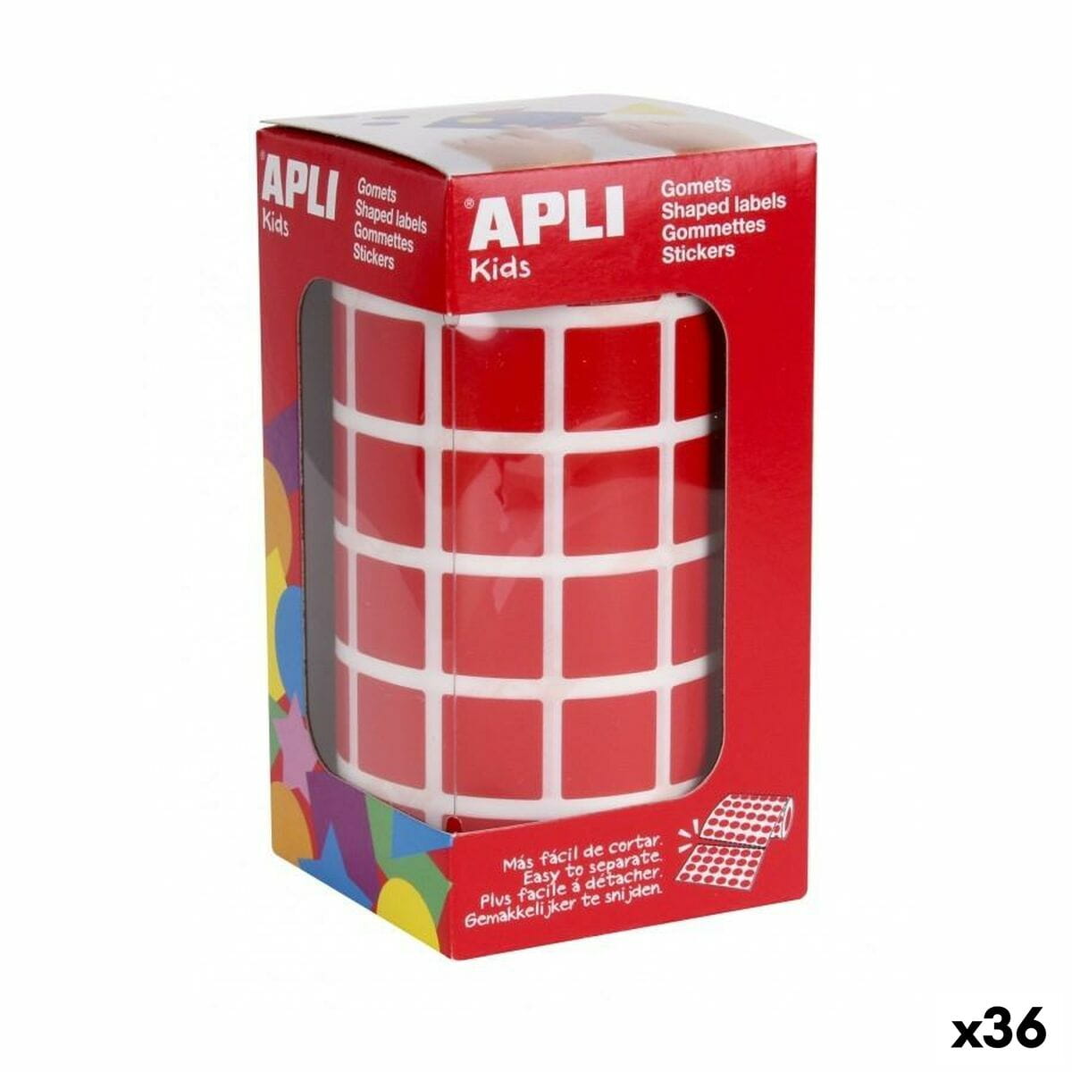 Pegatinas Apli Gomets Rojo Cuadrado 15 x 15 cm (36 Unidades)