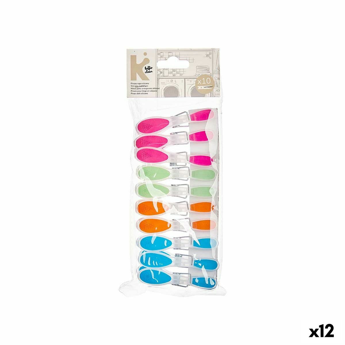 Pinzas para la Ropa Multicolor Metal Silicona Plástico 8,5 x 4 x 1 cm (12 Unidades)