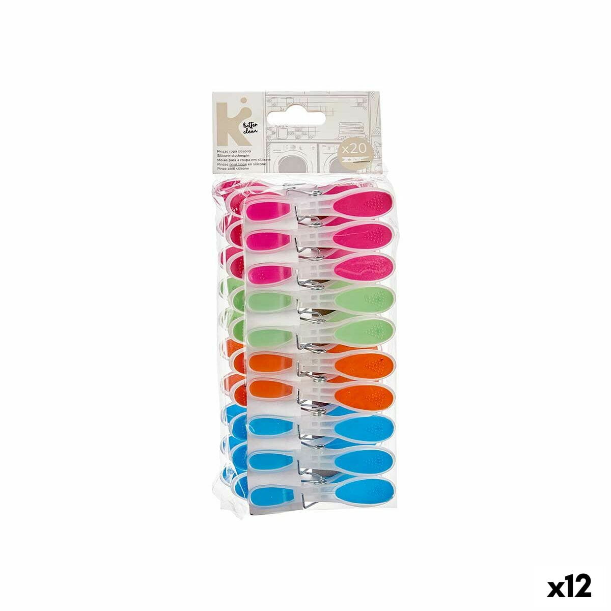Pinzas para la Ropa Multicolor Metal Silicona Plástico 8,3 x 3,5 cm (12 Unidades)