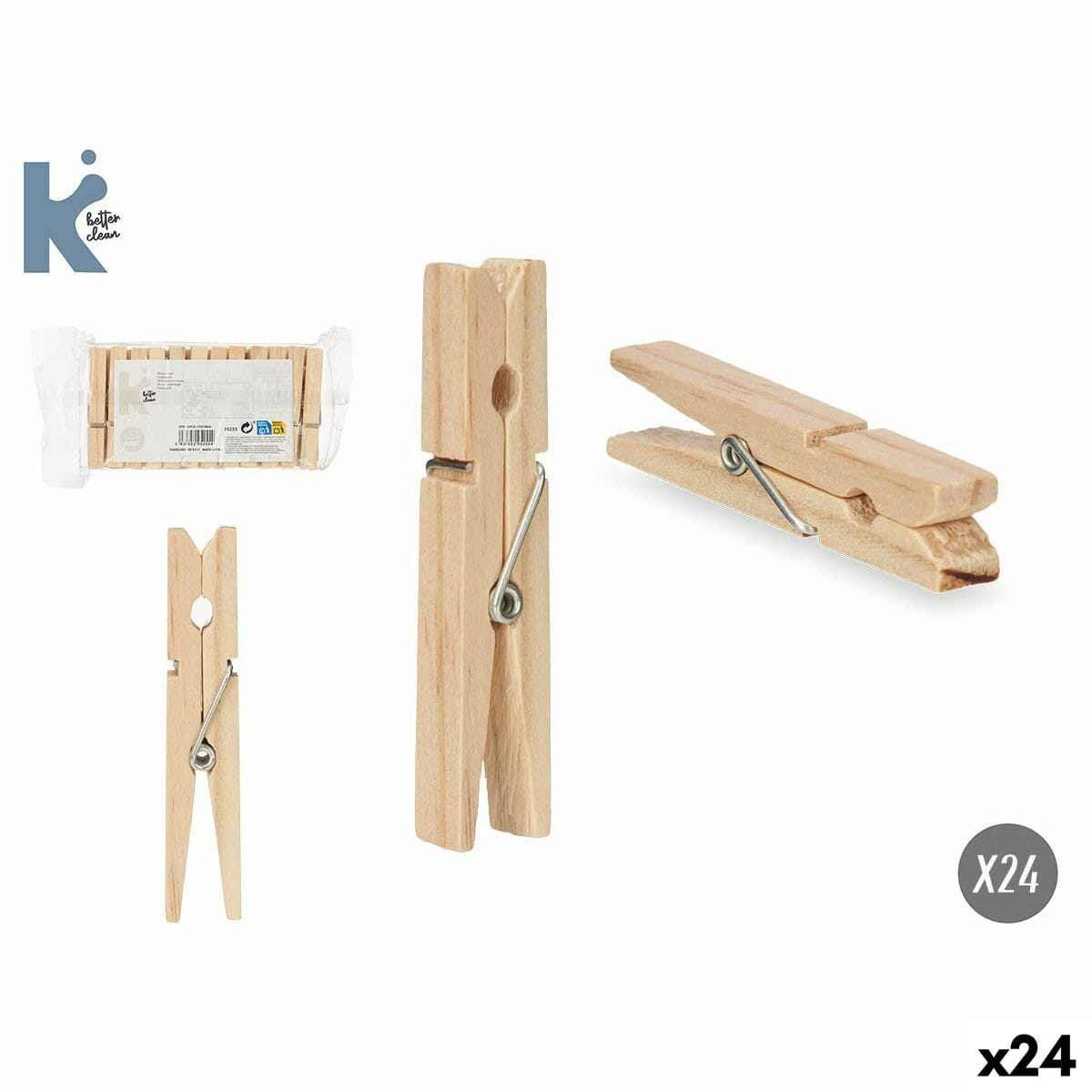 Pinzas para la Ropa Madera Metal 7 x 1 cm 10,5 x 19 x 3 cm (24 Unidades)