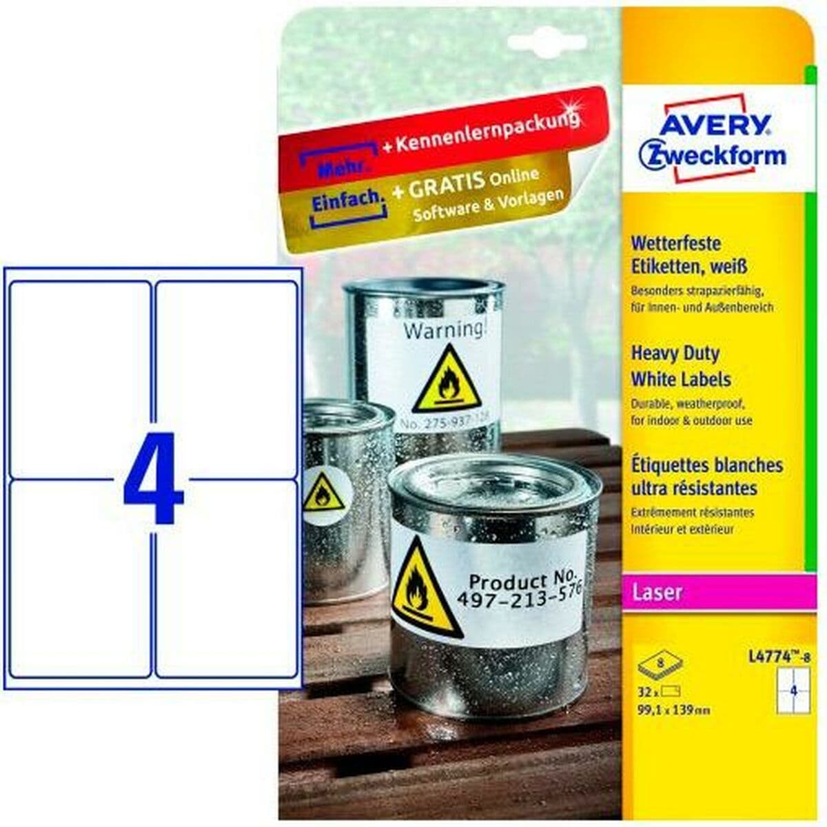 Etiquetas para Impresora Avery L4774-8 Blanco