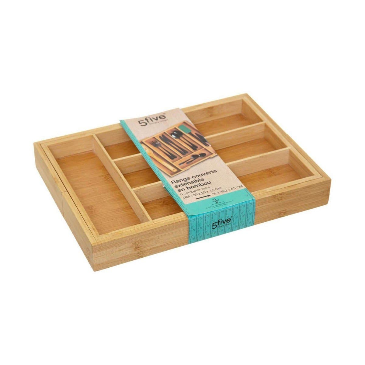 Organizador para Cubiertos 5five Simply Smart Marrón Natural Madera Bambú 34 x 25 x 4,5 cm
