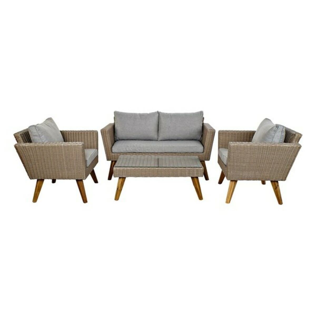 Conjunto de Mesa con 3 Sillones DKD Home Decor MB-166666 Beige Gris 137 x 66 x 70,5 cm 137 x 66 x 73 cm (4 Piezas)