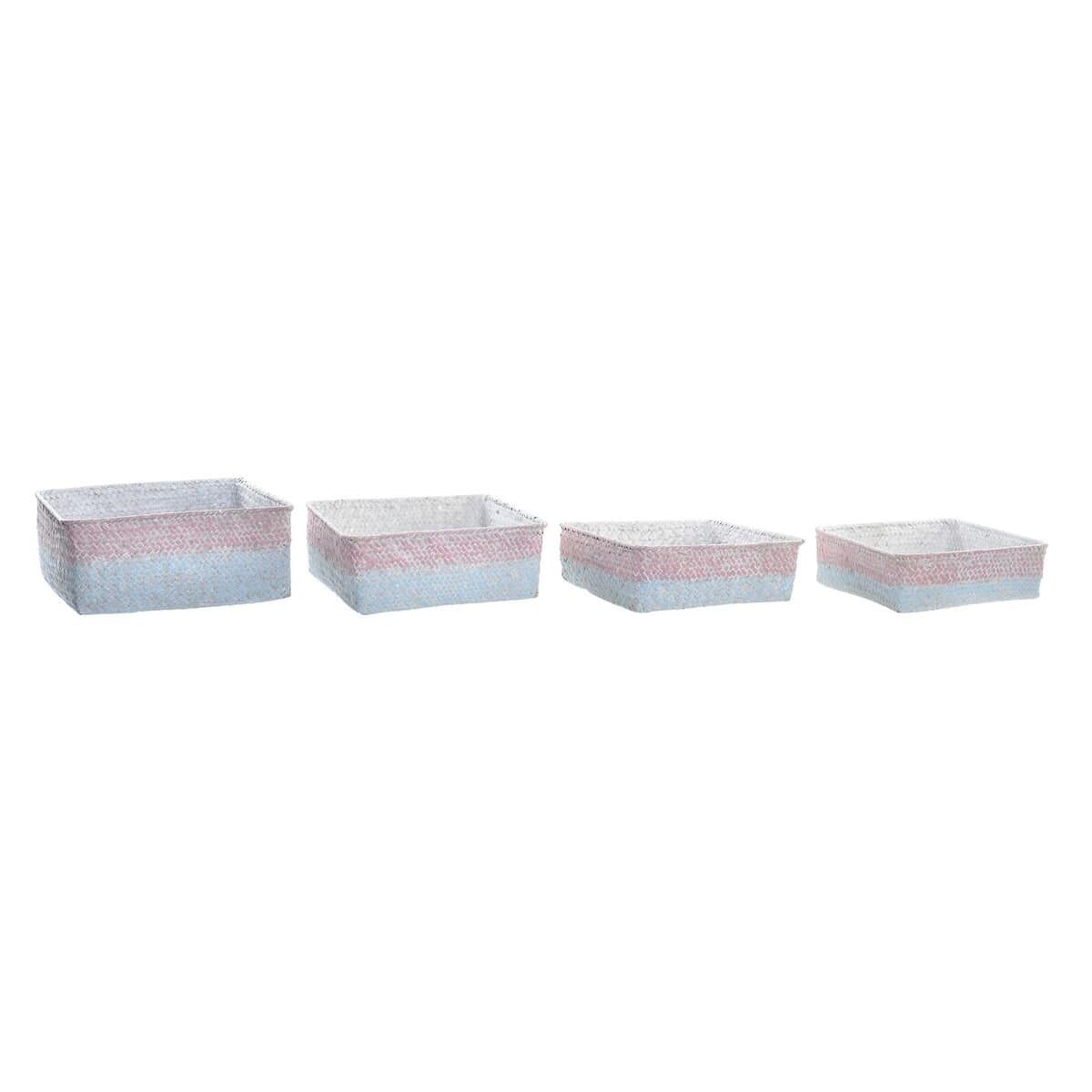 Juego de Cestas DKD Home Decor Fibra natural Mediterráneo Boho 26 x 26 x 9 cm 8,5 cm