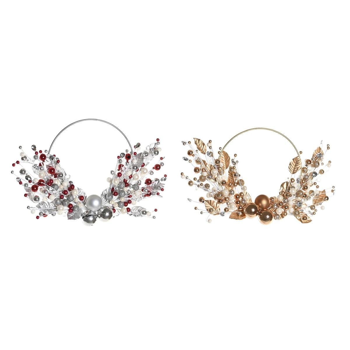 Corona de Navidad DKD Home Decor Metal Poliéster (55 x 5 x 40 cm) (2 Unidades)