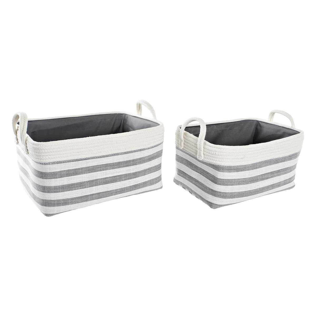 Juego de Cestas DKD Home Decor Rayas 40 x 30 x 23 cm Gris