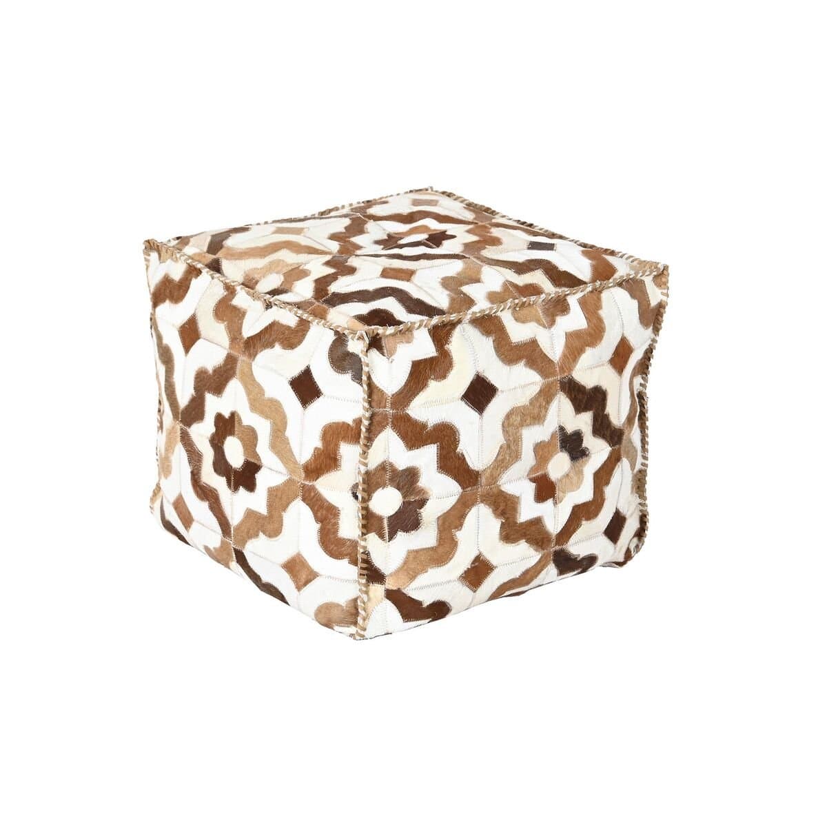 Puff DKD Home Decor Blanco Marrón 45 x 45 x 40 cm