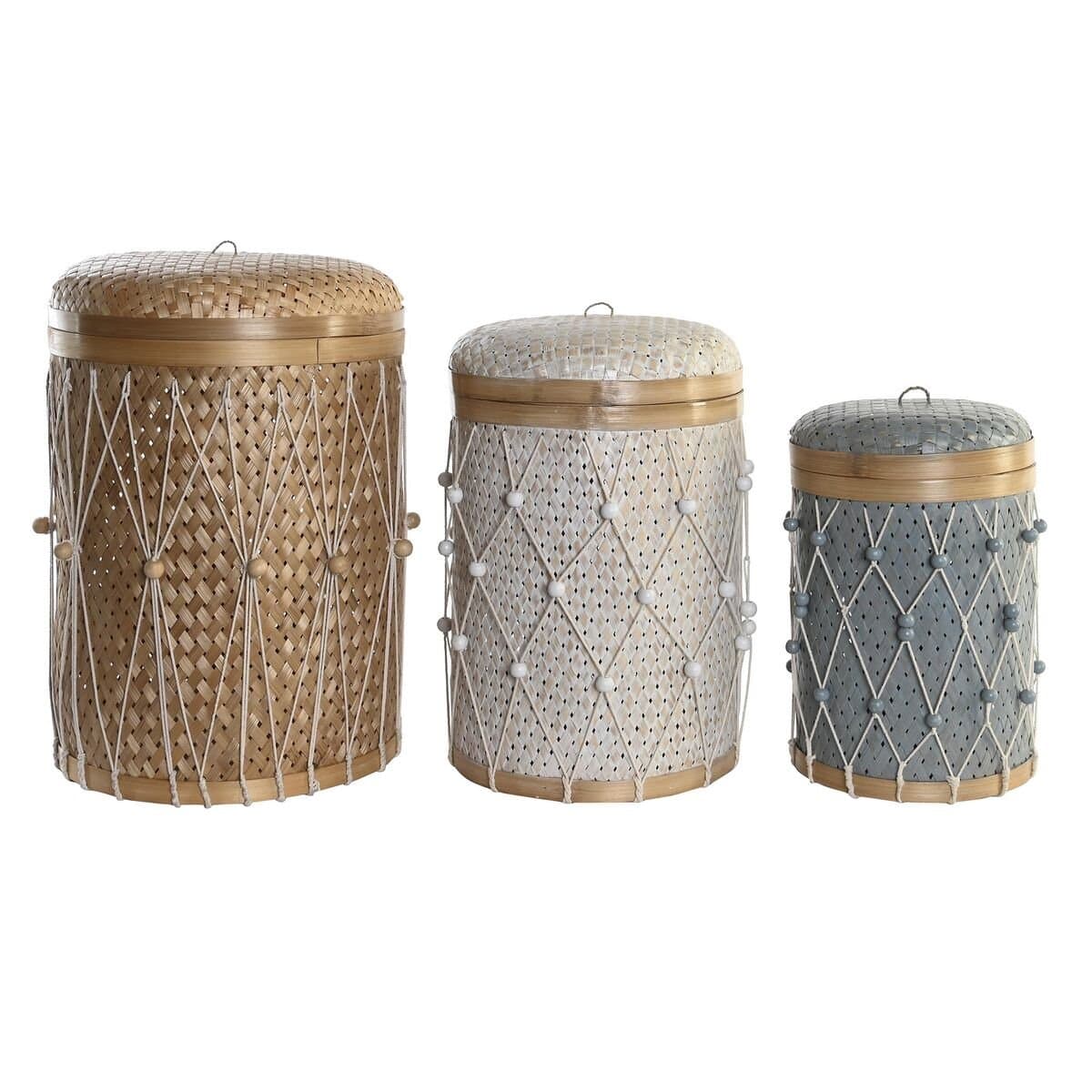 Juego de Cestas DKD Home Decor Multicolor Bambú 4 Kg (3 Piezas) (3 Unidades)