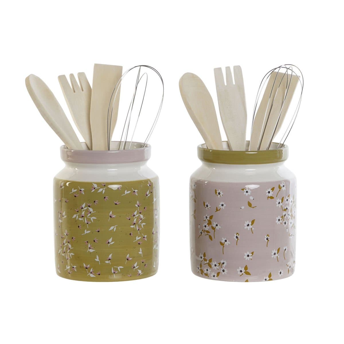 Bote para Utensilios de Cocina DKD Home Decor Metal Dolomita Madera MDF 12 x 12 x 25 cm (2 Unidades)