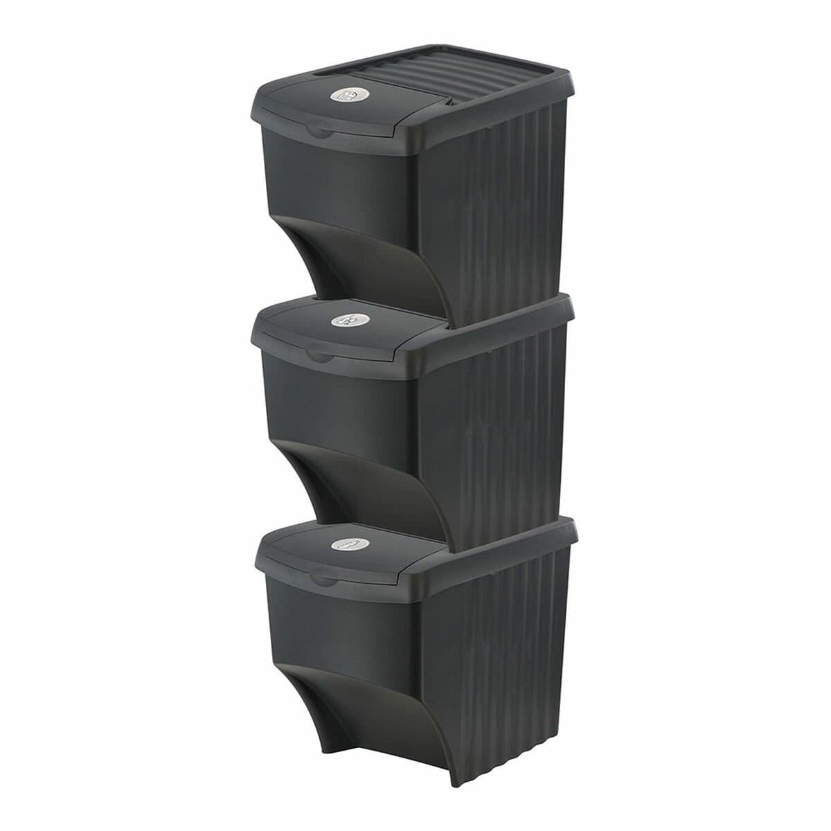 Cubo de Basura para Reciclaje Sortibox Negro Apilable