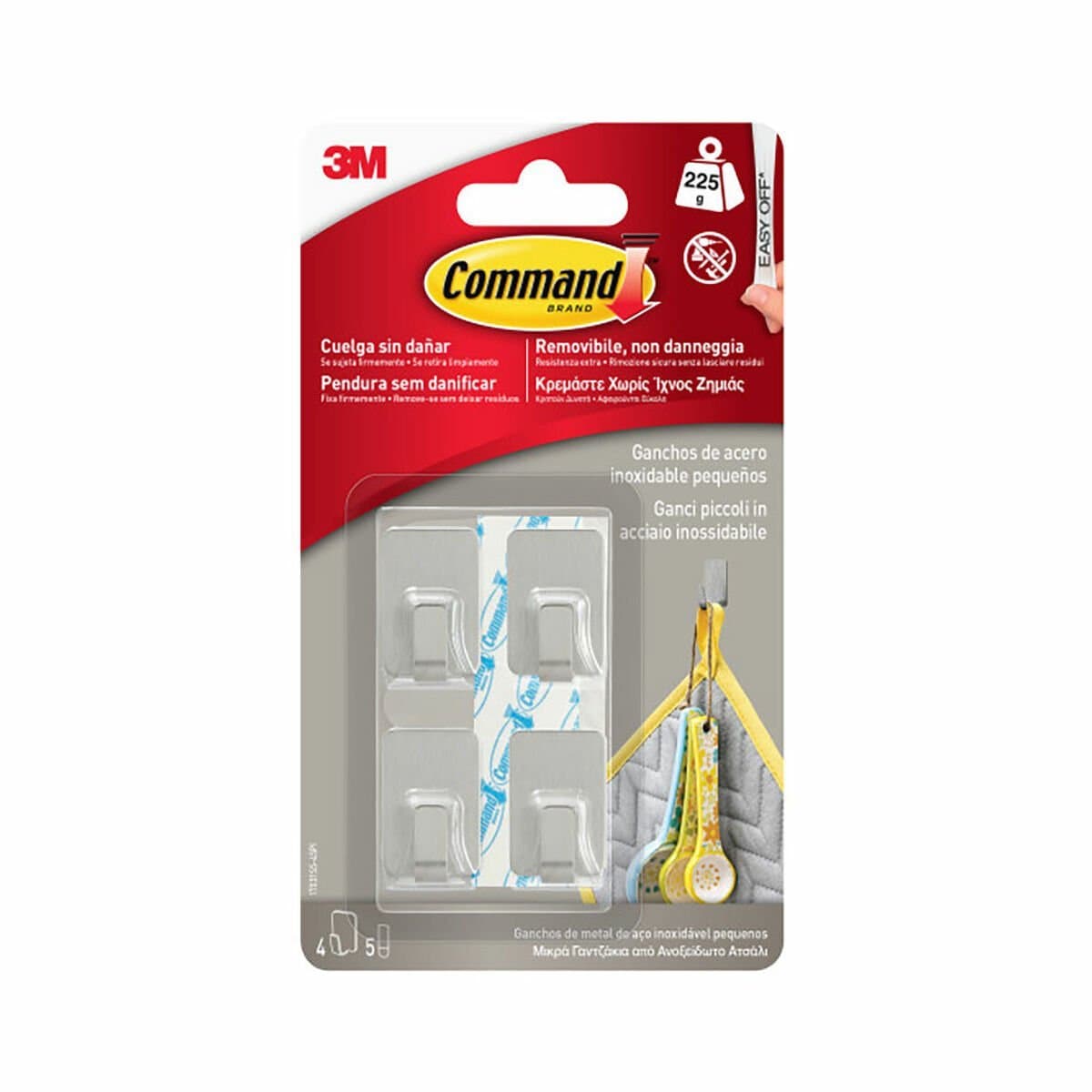 Gancho para colgar 3M Acero Inoxidable 225 g 19 X 30 X 15 MM Plateado (4 Unidades)
