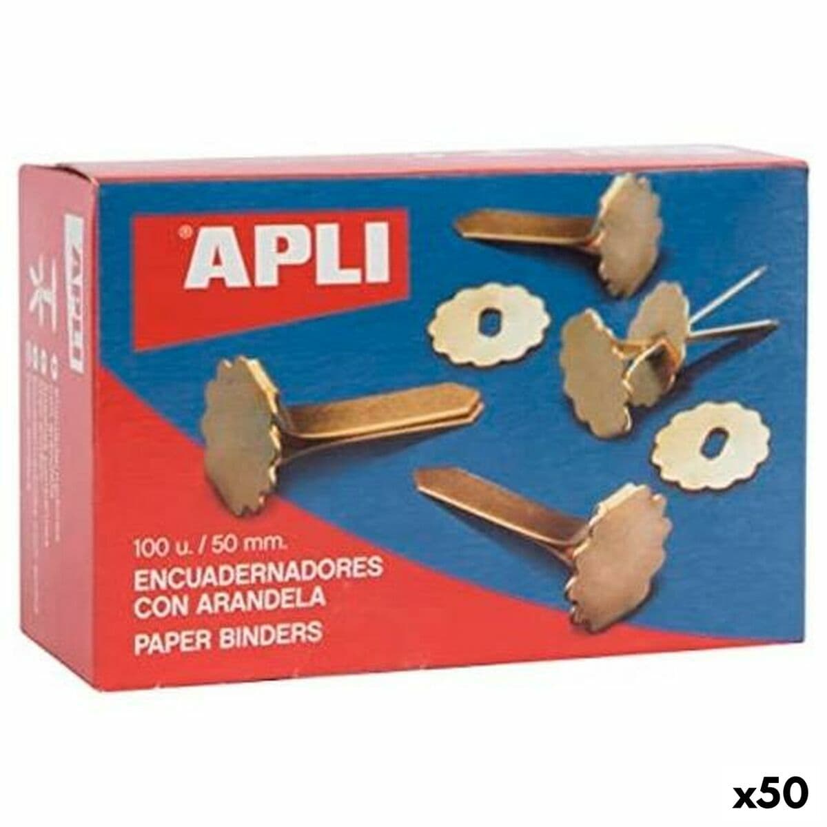 Encuadernadores metálicos Apli Dorado 50 mm 100 Piezas (50 Unidades)