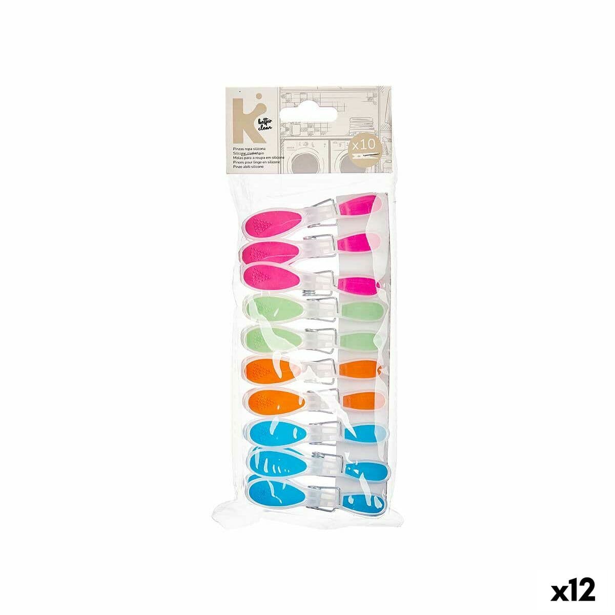 Pinzas para la Ropa Multicolor Metal Silicona Plástico 8,5 x 4 x 1 cm (12 Unidades)